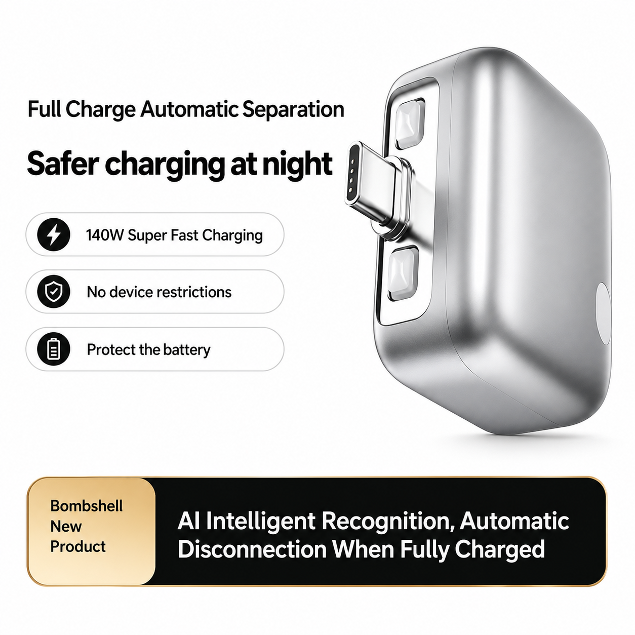 Smart USB-C Auto-Disconnect Charging Adapter – 140W Fast Charge with Overcharge Protection