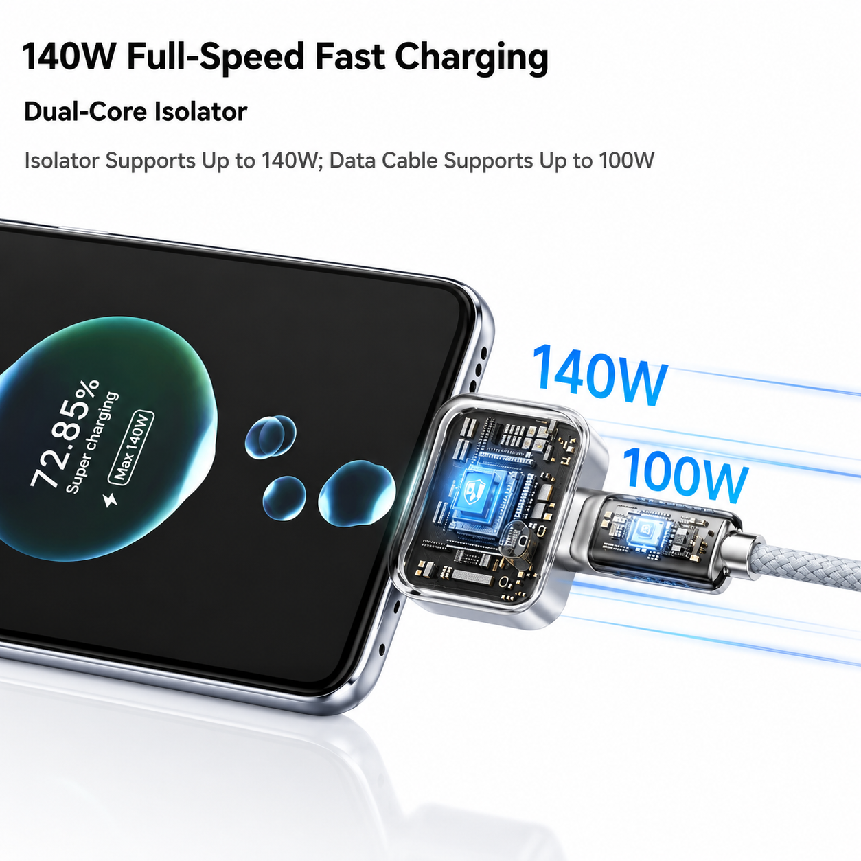 Smart USB-C Auto-Disconnect Charging Adapter – 140W Fast Charge with Overcharge Protection