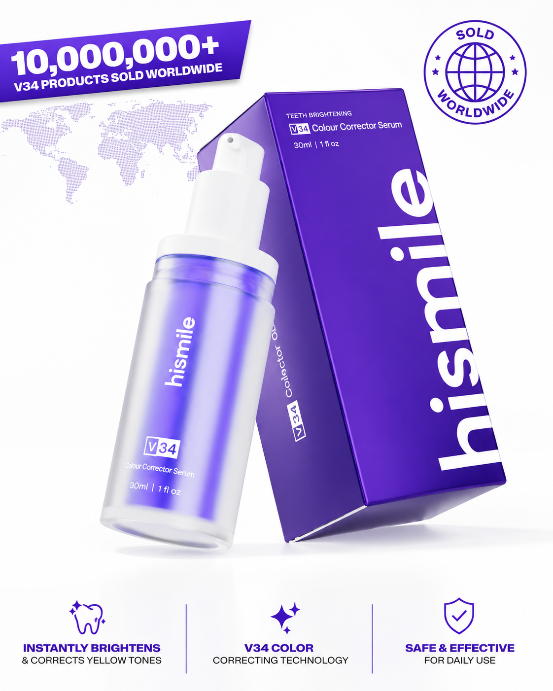 Hismile v34 Colour Corrector, Tooth Stain Concealer, Teeth Whitening Booster